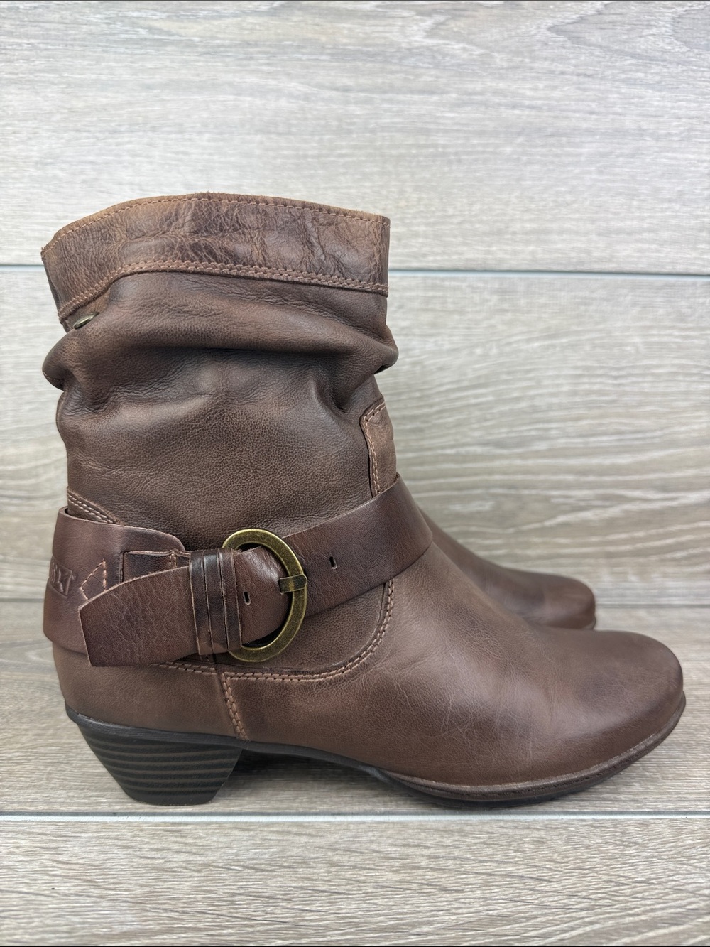 Pikolinos Brujas Women’s Sz 9/EU 39 Brown Leather Zip Slouch Heeled Ankle Boots